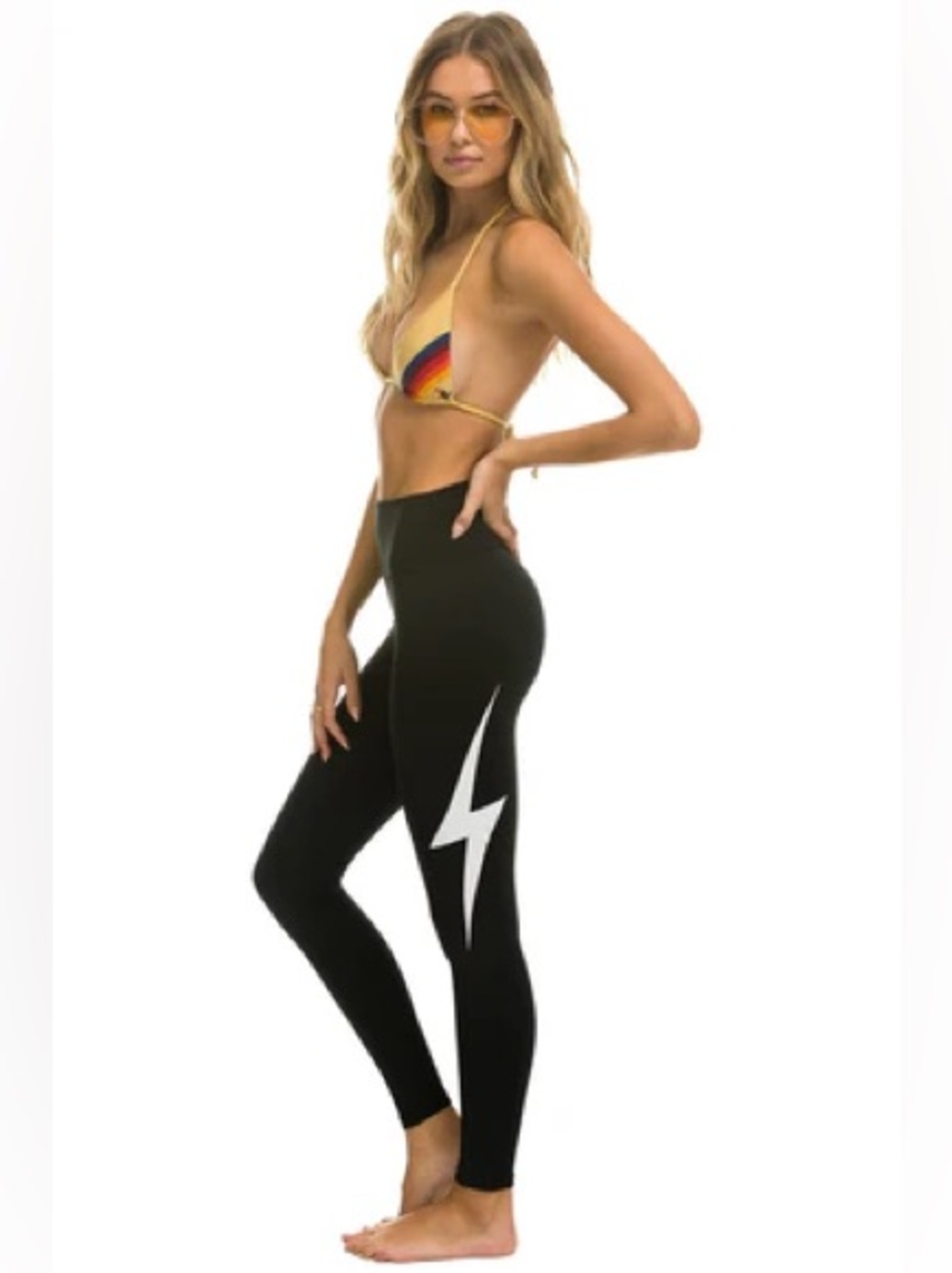 Aviator Nation Hi-Rise Bolt Black Leggings with Lightning Size M